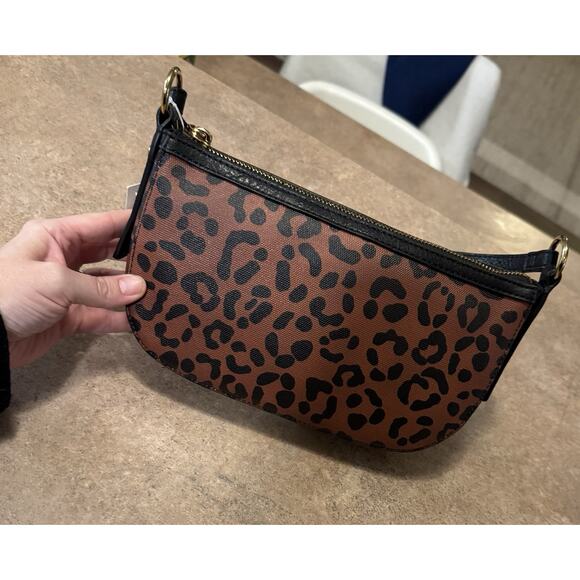 Fossil Jolie Leather Small Crossbody Purse Leopard Print Brown - Picture 13 of 14